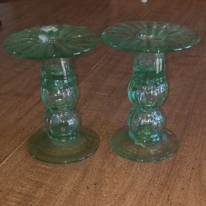Candle Holders mouth blown by Morano green
